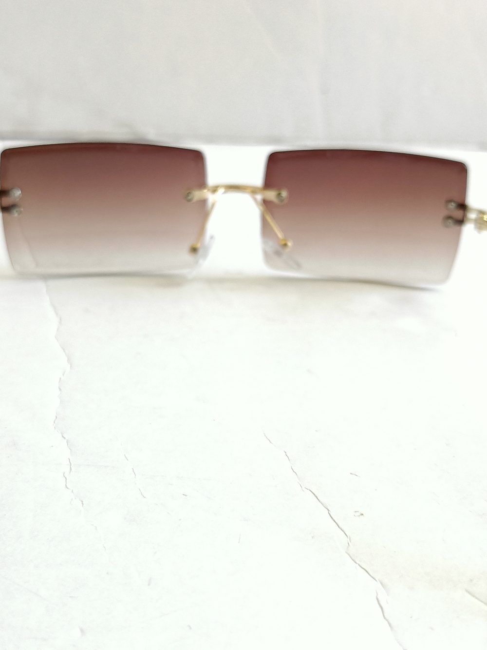 Rimless Gradient Square Sunglasses Gold Frame Brown and Purple Lenses - Picture 4 of 10